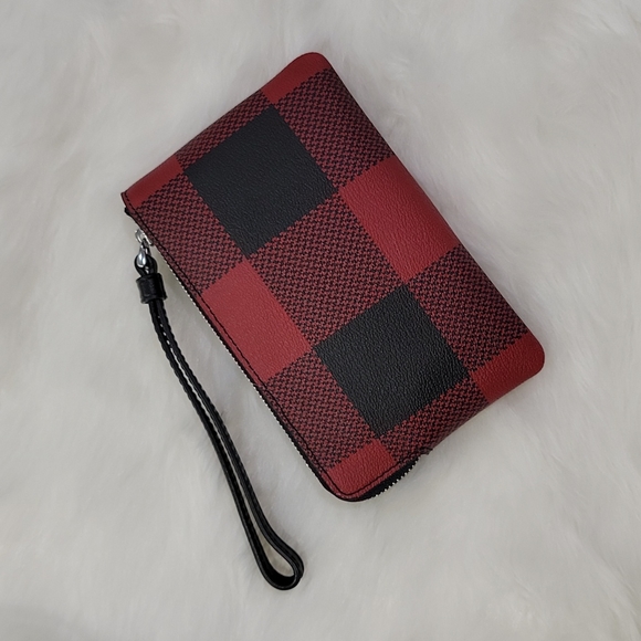 Coach Wristlets Corner Zip Wristlet With Buffalo Plaid Print - Picture 2 of 4